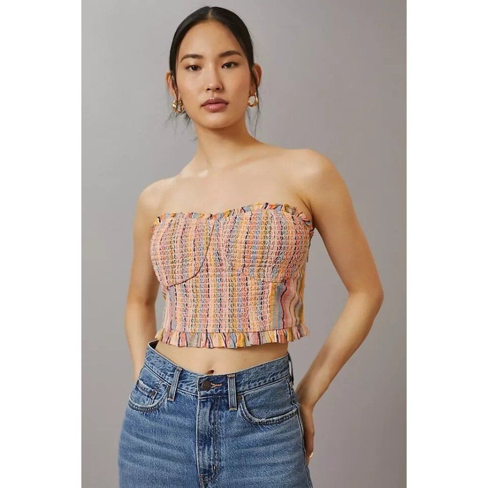 Pilcro Anthropologie Rainbow Smocked Top Cropped Small Summer Festival